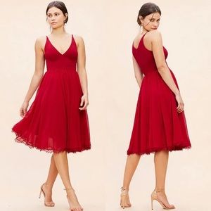 Dress The Population Alicia Chiffon and Lace Midi Dress in Garnet Size Medium
